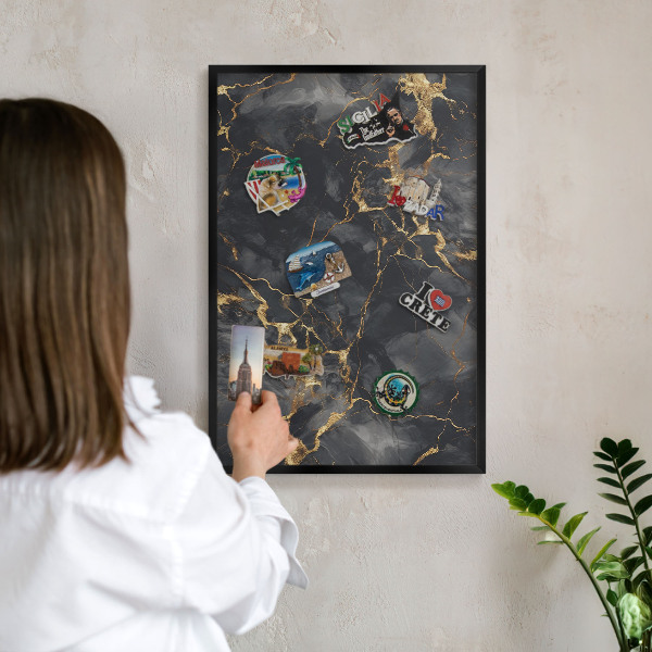 Wandbord voor magneten in een zwarte lijst Fijne aderen