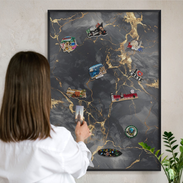 Wandbord voor magneten in een zwarte lijst Fijne aderen