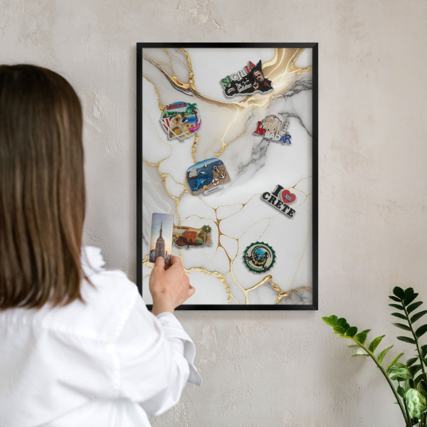 Metalen bord voor magneten met zwarte lijst Abstract marmer