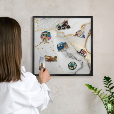 Metalen bord voor magneten met zwarte lijst Abstract marmer