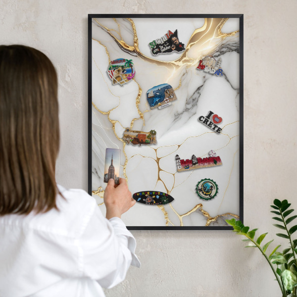 Metalen bord voor magneten met zwarte lijst Abstract marmer