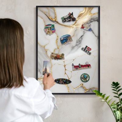 Metalen bord voor magneten met zwarte lijst Abstract marmer