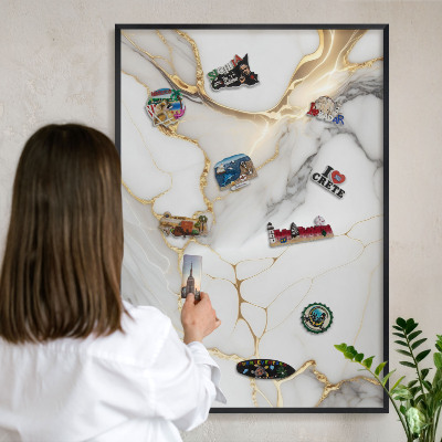 Metalen bord voor magneten met zwarte lijst Abstract marmer