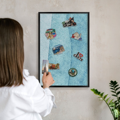 Metalen bord voor magneten met zwarte lijst Blauwe golven