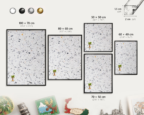 Metalen bord voor magneten met zwarte lijst Terrazzo-stijl