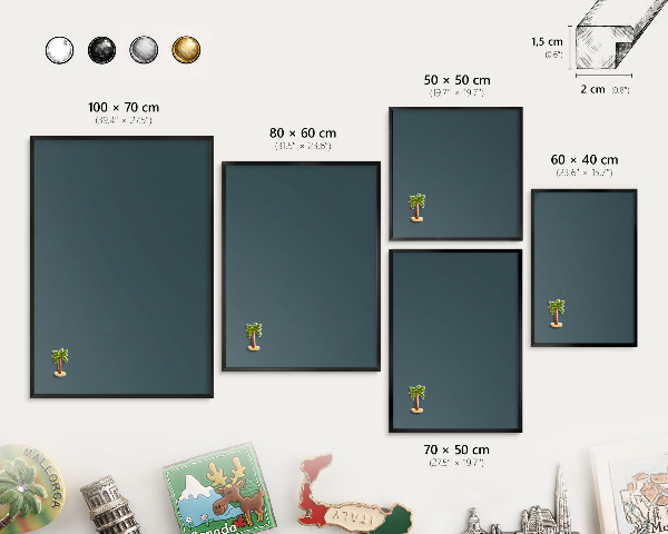 Wandbord voor magneten in een zwarte lijst Turkoois