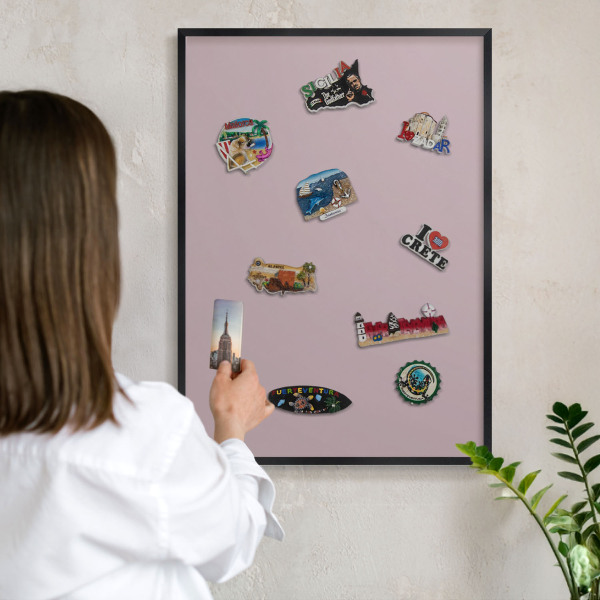 Metalen bord voor magneten met zwarte lijst Pastel lila
