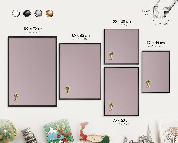 Metalen bord voor magneten met zwarte lijst Pastel lila