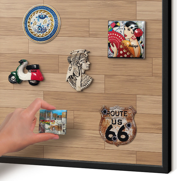 Wandbord voor magneten in een zwarte lijst Houten patroon