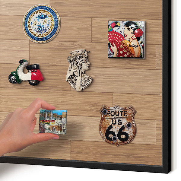 Wandbord voor magneten in een zwarte lijst Houten patroon
