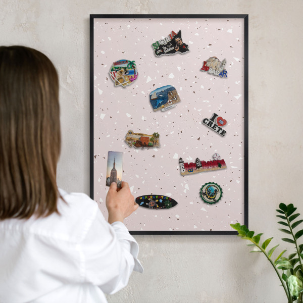 Wandbord voor magneten in een zwarte lijst Modern terrazzo