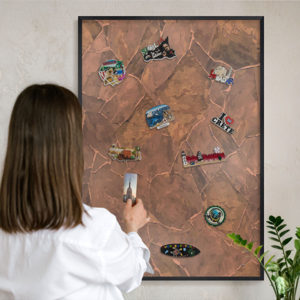 Wandbord voor magneten in een zwarte lijst Stenen constructie