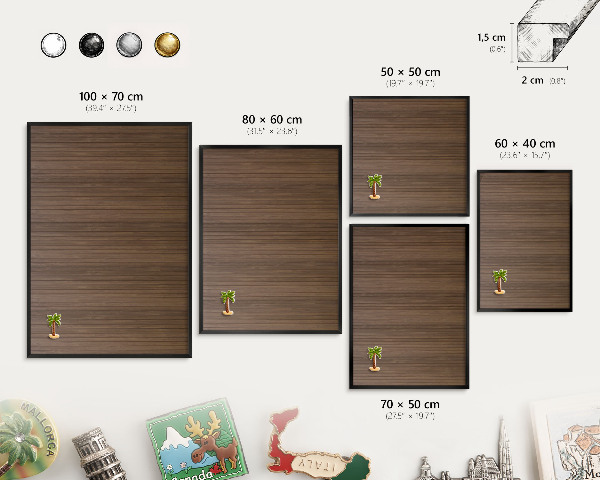 Wandbord voor magneten in een zwarte lijst Houten achtergrond