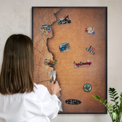 Wandbord voor magneten in een zwarte lijst Houtstructuur