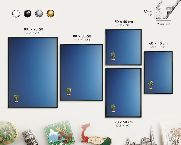 Wandbord voor magneten in een zwarte lijst Blauwe kleurovergangen