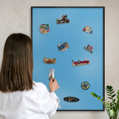 Metalen bord voor magneten met zwarte lijst Blauw water