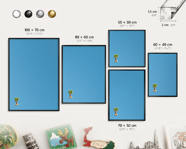 Metalen bord voor magneten met zwarte lijst Blauw water