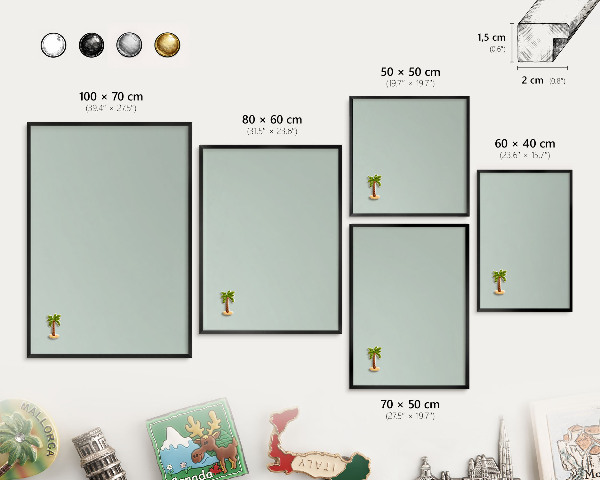 Metalen bord voor magneten met zwarte lijst Lichte munt