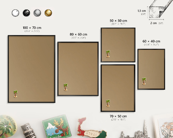 Wandbord voor magneten in een zwarte lijst Bruine kleur