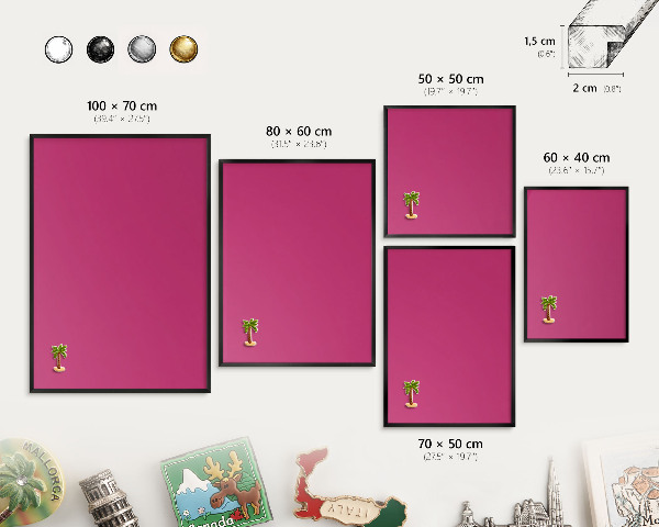 Wandbord voor magneten in een zwarte lijst Intens roze