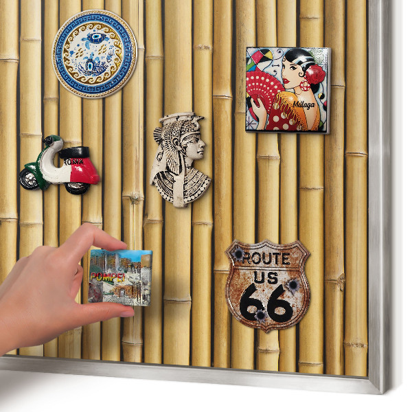 Magneetbord voor souvenir magneten met zilveren lijst Bamboe patroon