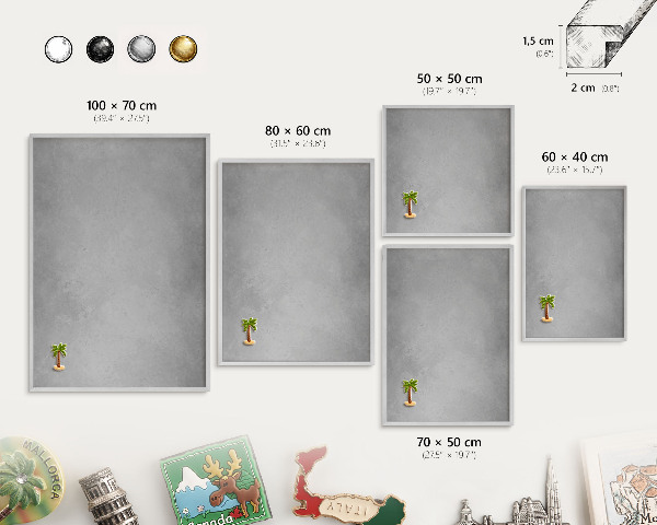 Decoratief metalen magneetbord in een zilveren lijst Zilveren mist