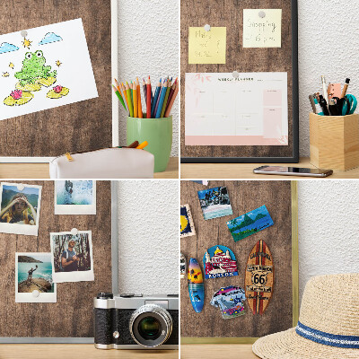 Magneetbord voor souvenir magneten met zilveren lijst Houtstructuur