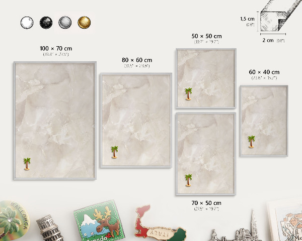 Decoratief metalen magneetbord in een zilveren lijst Beige marmer