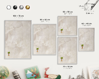 Decoratief metalen magneetbord in een zilveren lijst Beige marmer