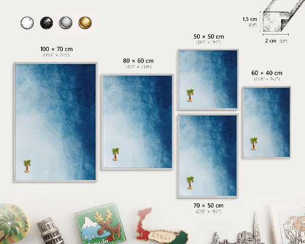 Decoratief metalen magneetbord in een zilveren lijst Blauwe abstracties