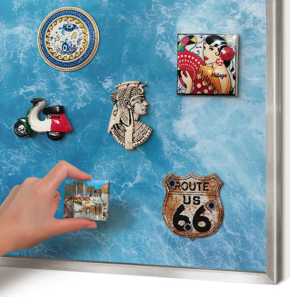 Magneetbord voor souvenir magneten met zilveren lijst Oceaangolven