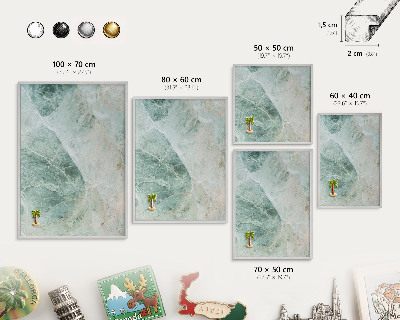 Decoratief metalen magneetbord in een zilveren lijst Groene texturen