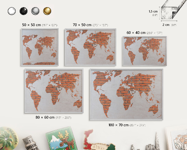 Decoratief metalen magneetbord in een zilveren lijst Bakstenen plattegrond