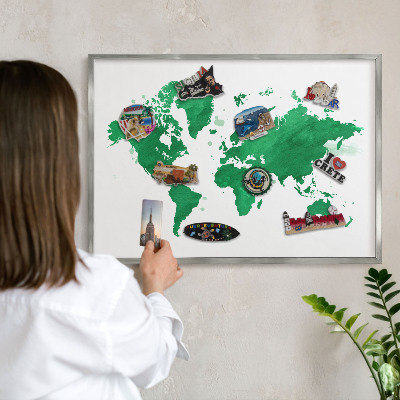 Decoratief metalen magneetbord in een zilveren lijst Groene kaart