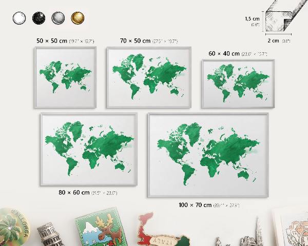 Decoratief metalen magneetbord in een zilveren lijst Groene kaart