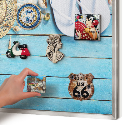 Decoratief metalen magneetbord in een zilveren lijst Vakantiesfeer