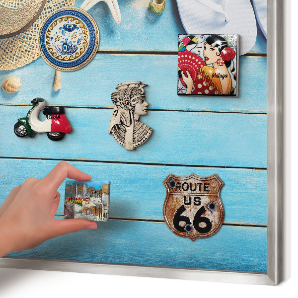Decoratief metalen magneetbord in een zilveren lijst Vakantiesfeer