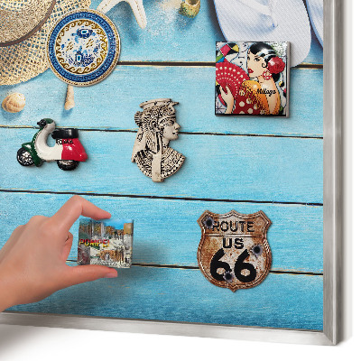 Decoratief metalen magneetbord in een zilveren lijst Vakantiesfeer