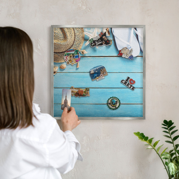 Decoratief metalen magneetbord in een zilveren lijst Vakantiesfeer