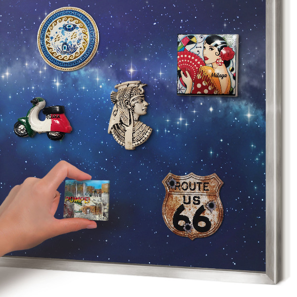 Decoratief metalen magneetbord in een zilveren lijst Sterrenruimte