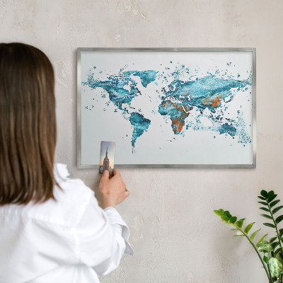 Magneetbord voor souvenir magneten met zilveren lijst Waterkaart