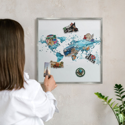 Magneetbord voor souvenir magneten met zilveren lijst Waterkaart