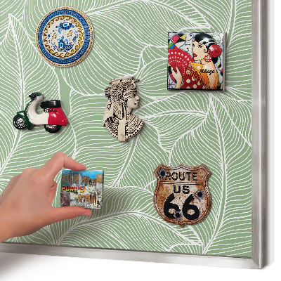 Decoratief metalen magneetbord in een zilveren lijst Tropische bladeren