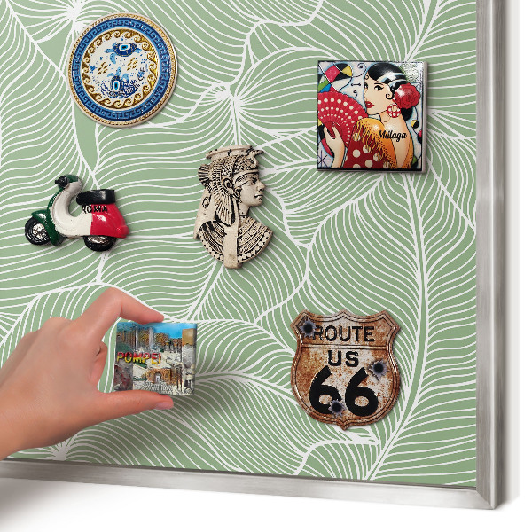 Decoratief metalen magneetbord in een zilveren lijst Tropische bladeren