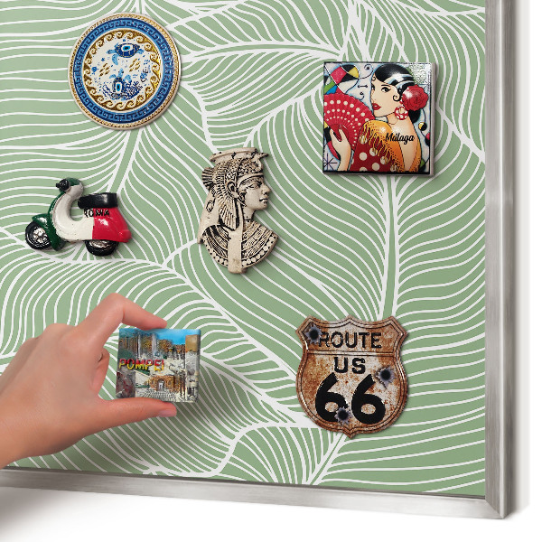 Decoratief metalen magneetbord in een zilveren lijst Tropische bladeren