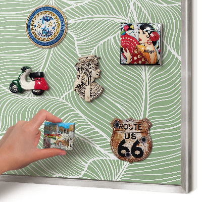 Decoratief metalen magneetbord in een zilveren lijst Tropische bladeren