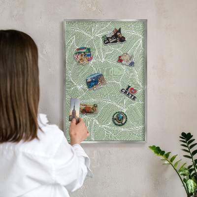 Decoratief metalen magneetbord in een zilveren lijst Tropische bladeren