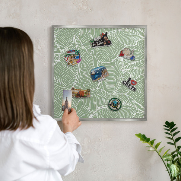 Decoratief metalen magneetbord in een zilveren lijst Tropische bladeren