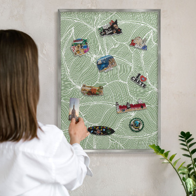 Decoratief metalen magneetbord in een zilveren lijst Tropische bladeren
