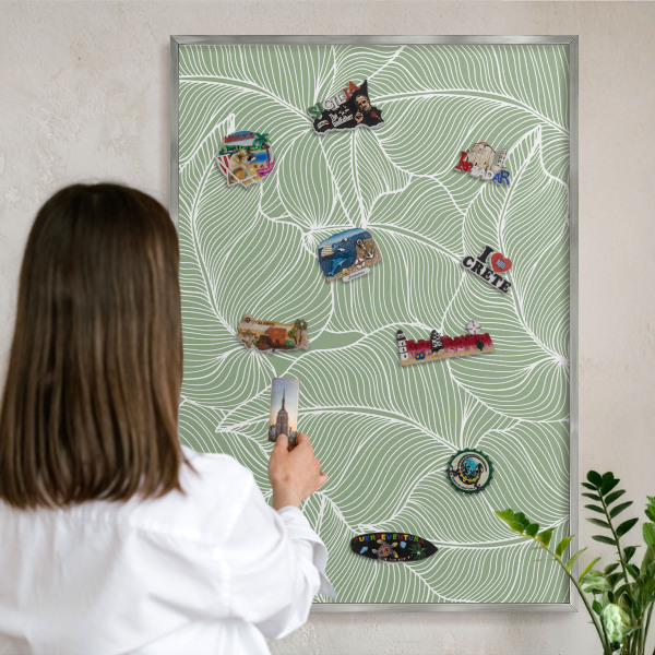 Decoratief metalen magneetbord in een zilveren lijst Tropische bladeren